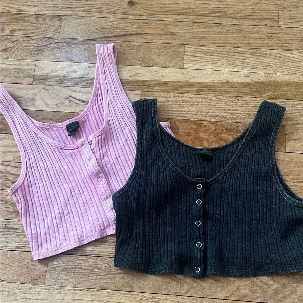 Wild Fable Pink and Black Ribbed Tank Tops